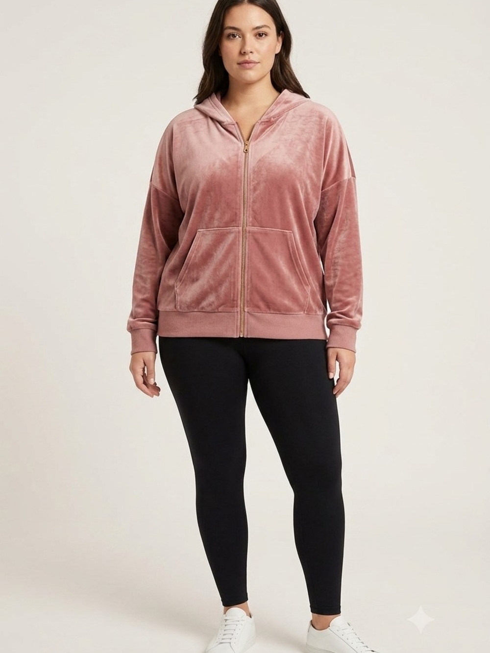 Felina 'Cozy Crush' Dusty Rose Velour Full-Zip Hoodie - Women's XL NWOT